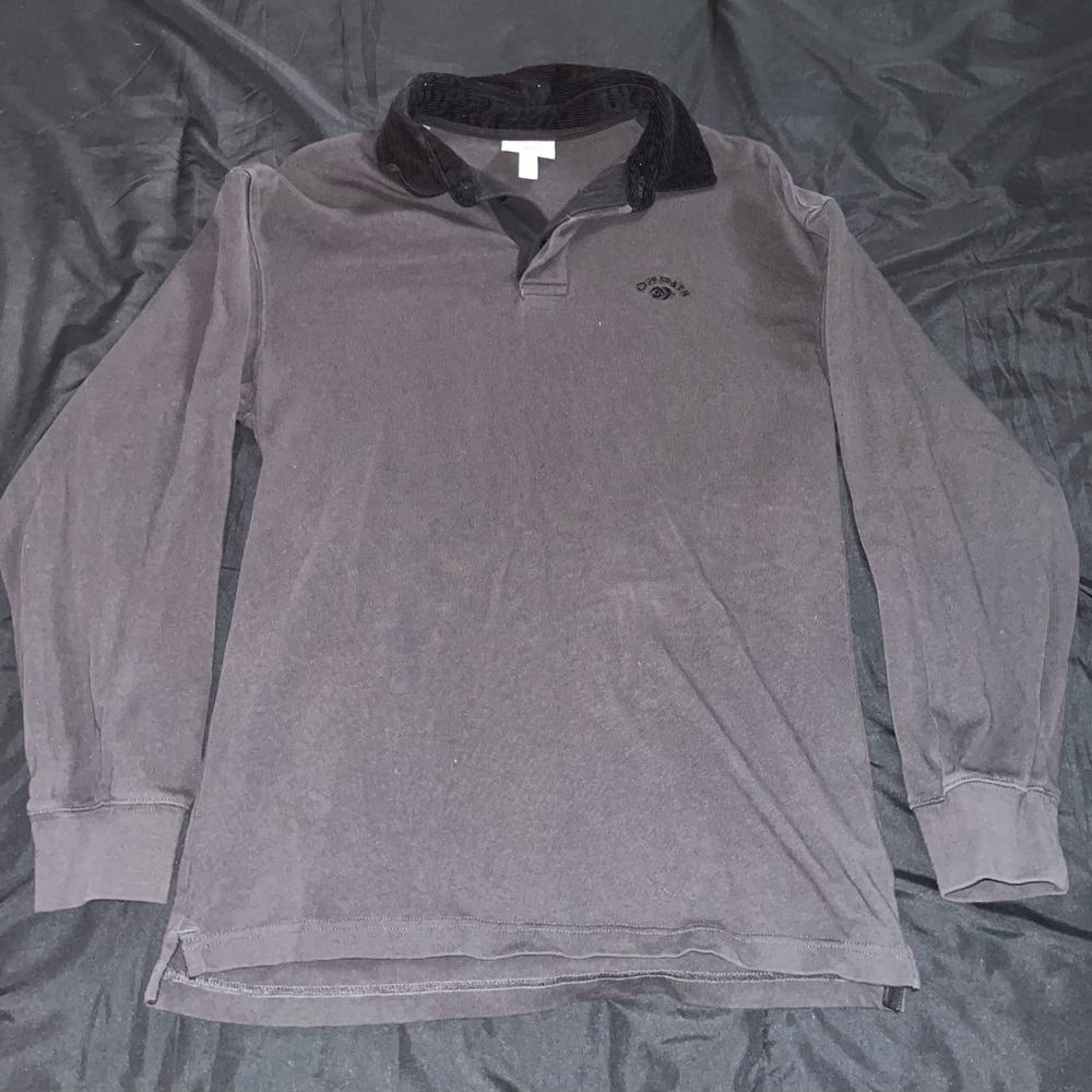 H&M Men's Long-Sleeve Polo in Charcoal with Black Collar